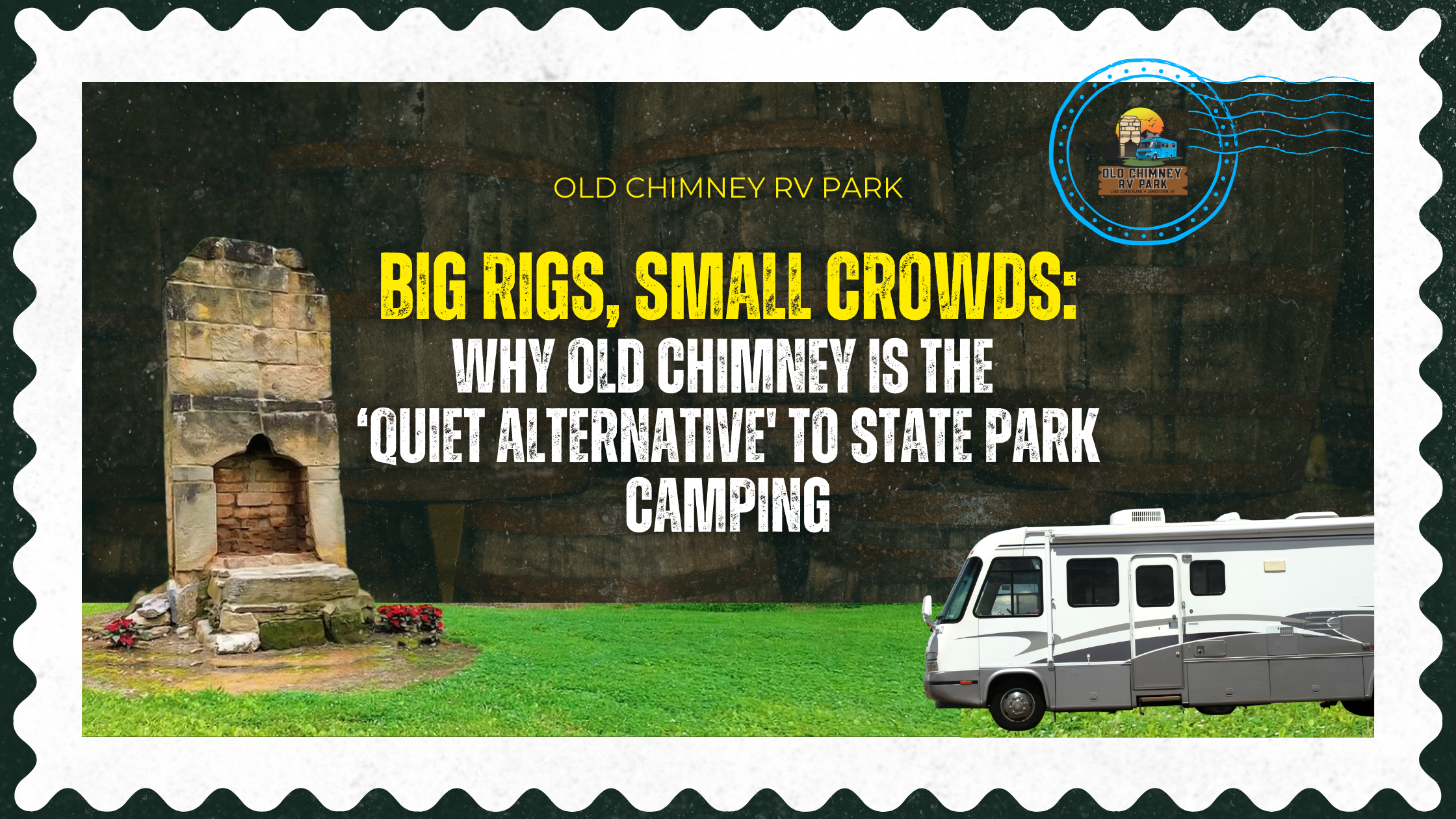 Quiet and spacious big rig friendly RV park in Jamestown, KY with a large fenced-in dog park.
